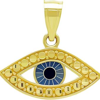 Gold Evil Eye Charm with Enamel - 10 Karat Solid Gold - Evil Eye Protection Pendant