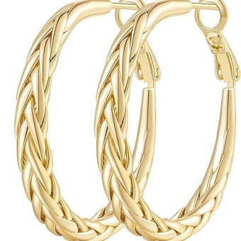 Gold Hoop Earrings 14K Gold Hoop Earrings Large Gold Hoop Earrings for Women Timeless Gold Earrings Hoops Intricate Weave Design Thick Gold...