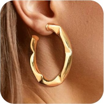 Gold Hoop Earrings for Women - 14k Gold Plated Open Hoops,Hypoallergenic Lightweight Chunky Large Gold Hoops Ears Rings,Trendy Non Tarnish Big...