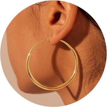 Gold Hoop Earrings for Women Large 14K Gold Plated Hoop Earrings Lightweight Thin Silver Hoop Earrings for Women Jewelry Gifts 30/40/50mm