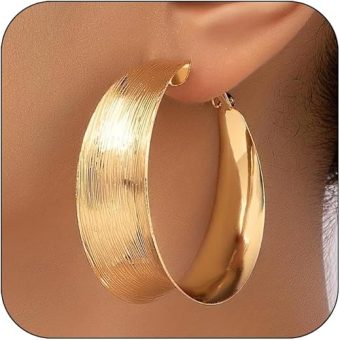 Gold Hoop Earrings for Women Wide Silver Hoop Earrings Large Big Flat Huggie Hoops Earrings Trendy Chunky Gold Hoops Earrings Gold Statement...