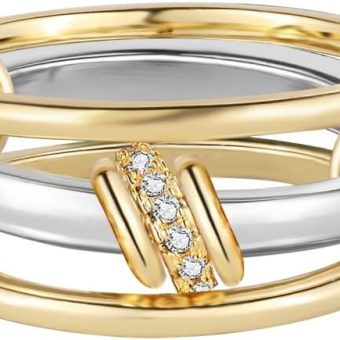 Gold Stackable Rings for Women Non Tarnish, 18k Gold Plated 3 Rings Set for Women, Jewelry Gift Rings for Women Gold Silver