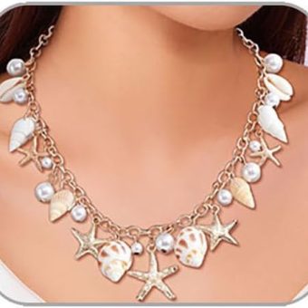 Gold Starfish Necklace for Women Sea Shell Necklaces Gold Layered Pearl Necklaces Beach Charm Necklace Shell Beaded Choker Necklace Trendy Summer...