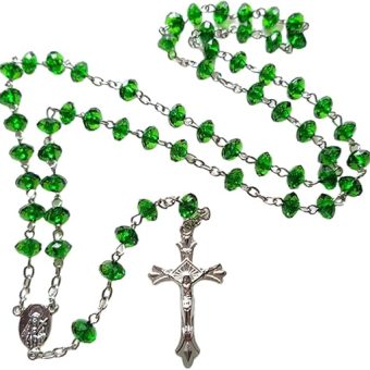 Green Stones Rosary Beads Necklace VirginMary ChristJesus Pendant Necklace Women Men Catholic Jewelry