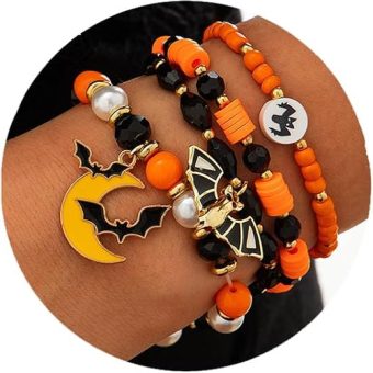 Halloween Bracelets for Women Ghost Style Beads Beaded Stackable Beaded Bracelet Set Gothic Boho Bracelets Jewelry Gift