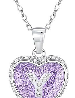 Heart Initial Necklace Purple,Crystal Diamond Pendant with Letter,18+3" Adjustable Necklace for Women Trendy Alphabet Jewelry.(Heart Necklace-Y)