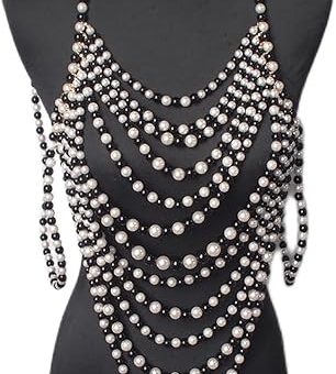 Imitation Pearl Collar Necklaces Multilayer Pendants Necklaces Women Exaggerate Sexy Body Chain Jewelry (Argento,38cm)