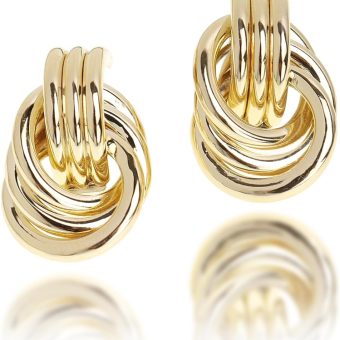 JeanBeau Statement Gold Knot Stud Earrings for Women Chunky Trendy Lightweight Hollow Twisted Dangle Drop Earings Fashion Jewelry Gift