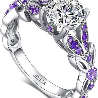 Jeulia 4.3 Carat Personalized Sterling Silver Butterfly Rings for Women Purple Amethyst Bridal Round Cut Wedding Engagement Eternity Valentine's...