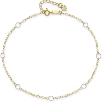 Jewelry Affairs 14k Real Solid Two-Tone Gold With Circle Charms 9" to 10" Adjustable Anklet