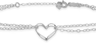 Jewelry Affairs 14k White Gold Double Heart Charm Adjustable Anklet, 9 to10