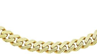 Jewelry Affairs 14k Yellow Real Gold Miami Cuban Link Pave Chain Necklace, Width 13.5mm, 24"