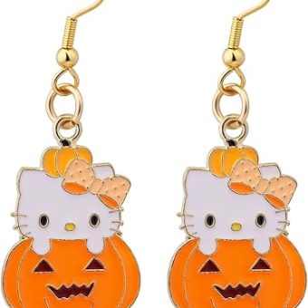 Kawaii Kitty Halloween Earrings for Women,KT Kittty Earrings Pumking Ghost Earrings Mummy Cloak Earrings Dangle Skeleton Jewelry Accessories for...