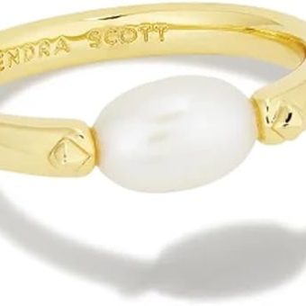 Kendra Scott Leighton 14k Gold-Plated Brass Pearl Band Ring in White Pearl, Fashion Jewelry for Women, Size 6