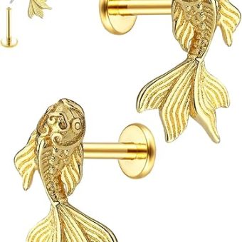 Koi Fish Helix Conch Piercing Jewelry for Women,16G Stainless Steel Cartilage Flat Back Earring Stud,Push in Labret Monroe Studs Lip Rings Nose...