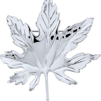 Large Writing Quill Feather National Symbol Canada Maple Leaf Pin Brooch For Women .925 Sterling Silver