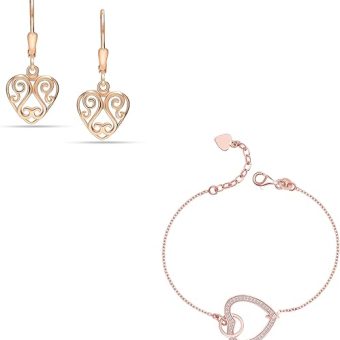 LeCalla 925 Sterling Silver Women's Rose Gold-Plated Jewelry Set | 14K Rose Gold Plated Filigree Heart Drop Dangle Earring and Open Heart & Circle...