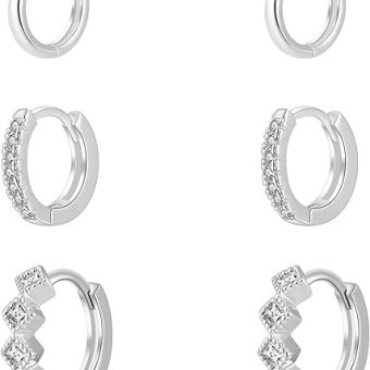 LEXODY Small Gold Hoop Earrings Set for Women, 14K Gold Plated Tiny Dainty Lightweight Cubic Zirconia Huggie Earrings Cartilage Earring Jewelry for...