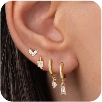 LEXODY Small Gold Hoop Earrings Set for Women, 14K Gold Plated Tiny Dainty Lightweight Cubic Zirconia Huggie Earrings Cartilage Earring Jewelry for...