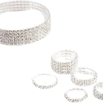 Lovisa - Silver Diamante Bracelet & Ring Set I Sparkling Cupchain Design I Elegant Bridal Jewelry for Special Occasions and Evening Outfits