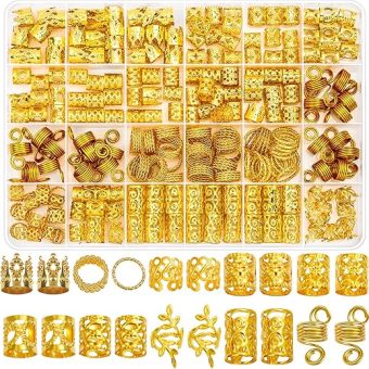 Lucomb 220 Pcs Gold Hair Jewelry for Braids, Loc Jewelry for Hair Dreadlock, Hair Charms for Women, Metal Gold Braids Rings Cuffs Clips for...