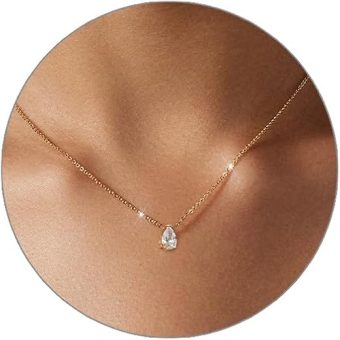 Luxval Diamond Pendant Gold Necklace for Women，Dainty 18k Gold Plated Choker Necklaces Simple Gold Jewelry Gifts for Women Girls