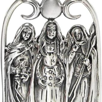 Maiden Mother Crone Triple Moon Goddess Pendant - Sterling Silver Wiccan Jewelry for Women (1 1/2 inch)