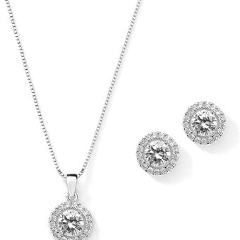 Mariell Bridal Wedding Necklace Set, Cubic Zirconia Pendant Necklace and Stud Earring, Bridal Jewelry Set