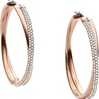 Michael Kors Stainless Steel and Pavé Crystal Hoop Earrings for Women, Color: Rose Gold (Model: MKJ3671791)