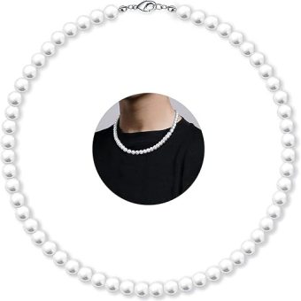 MJartoria Pearl Necklace for Men, 16''-24'' Pearl Necklaces for Women, 6/8mm White Pearl Choker Necklace Trendy Jewelry Gifts for Women Men