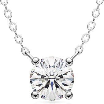 Moissanite Necklace for Women - 1 Carat Certified Moissanite set in 925 Sterling Silver White Gold Plated - Dainty Solitare Pendant for Women