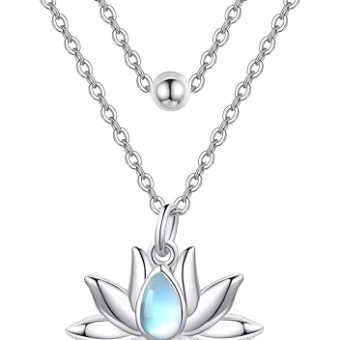 MONGAS Lotus Layered Necklace Sterling Silver Lotus Flower Pendant Necklace Lotus Jewelry for Women