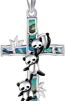 MONGAS Panda Cross Necklace Sterling Silver Cross Pendant Necklace Panda Cross Jewelry for Women