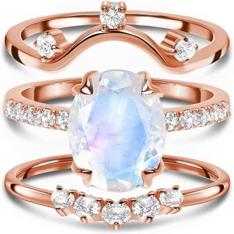 Moon Magic - Authentic Moonstone Harlow Ring & Wreath Band & Archer Band/Real 925 Sterling Silver - 18k Rose Gold Raw Moonstone Rings for...