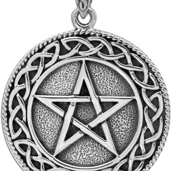 Moonlight Mysteries Celtic Knot Large Pentacle Pendant - .925 Sterling Silver Wiccan Pagan Jewelry for Men and Women (1 1/8" diameter)