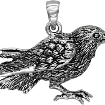 Moonlight Mysteries Raven Crow Pendant .925 Sterling Silver Charm; 1.25 Inch Wide