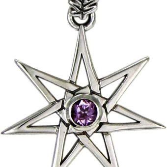 Moonlight Mysteries Sterling Silver Fairy Star Pendant - Faerie Star Septagram Jewelry with Amethyst Gemstone