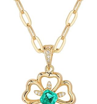 MTMY 14K Gold Plated Green Flower Pendant Necklaces Dainty Flower Necklace Jewelry for Women