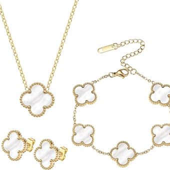 Mujahid Clover Jewelry Set,18K Gold Plated Lucky Clover Bracelet,Four Leaf Clover Necklace and Clover Earrings Fashion Jewelry Sets Gifts for Women