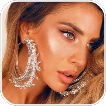 Multilayer Oversized Rhinestone Hoop Earrings for Women Silver Big Geometric Crystal Statement Earrings Trendy Jewelry