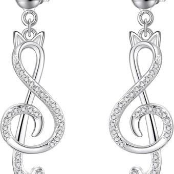 Music Earrings 925 Sterling Silver Zircon Music Note Earrings Music Pendant Earrings Music Jewelry Presents For Women Music Lover