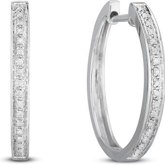 Natalia Drake 1/10 Cttw Small Thin Hoop Diamond Earrings for Women in 925 Sterling Silver