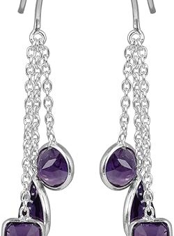 Natural Amethyst Drop Earrings for Women 926 Sterling Silver Purple Gemstone Dangle Earrings Jewelry Christmas New Year Gift