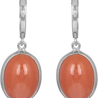 Natural Peach Moonstone Dangle Earrings for Women 925 Sterling Silver Handmade Gemstone Earrings Jewelry Gift for Christmas