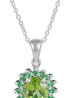 Natural Peridot Green Onyx Necklace for Women 925 Sterling Silver Solitaire Pendant Gemstone Chain Necklace Jewelry Gift