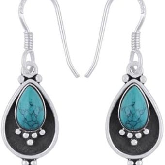 Natural Turquoise Gemstone 925 Sterling Silver Women Earrings, Stetment Jewelry,Shop Now