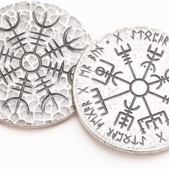 Norse Dual Stave Token in Silver - Vegvisir and Helm of Awe