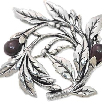 NOVICA Artisan Handmade Cultured Freshwater Pearl Brooch Pin Sterling Silver Floral with Black Pearls Dyed Indonesia Leaf Tree Birthstone [2.1 in L...