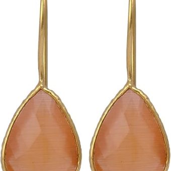 Orange Cats Eye Bezel Set Gemstone Earring - Wholesale Dangle Pear Shape Textured Earring - A+ Quality Brass Gold Plated Handmade Hook Jewelry -...