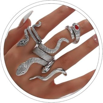 Otxas Gold Snake Ring Adjustable Punk Snake Ring for Women Boho Stacking Rings Set Vintage Goth Silver Snake Ring Jewelry